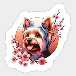 Silky Terrier's Spring Joy Among Cherry Blossoms Sticker